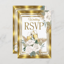 UAWG Wedding Golden White Rose Champagne Gold RSVP Karte