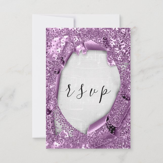 UAWG Wedding Gray Paper 3D Lila Music RSVP Karte (Rückseite)