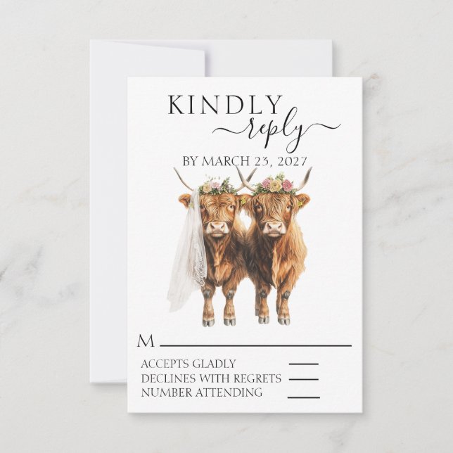 UAWG Wedding Highland Kuh RSVP Karte (Vorderseite)