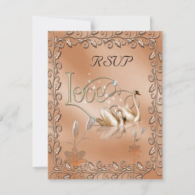 UAwg Wedding Liebe Swans Floral RSVP Karte (Vorderseite)