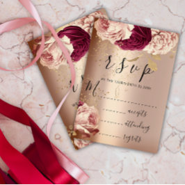 UAWG Wedding Marsala Florals Rose Rosa RSVP Karte