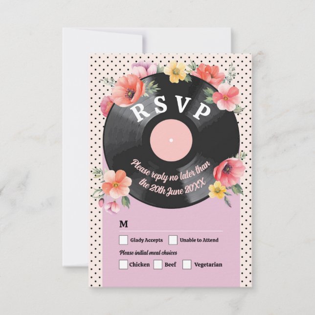 UAWG Wedding Music Record Wedding Floral der 50er  Einladung (Vorderseite)