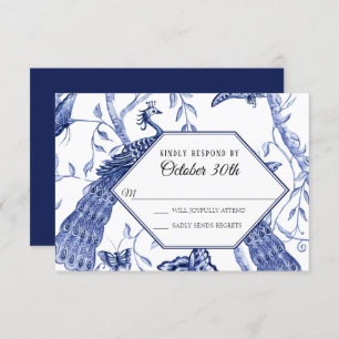 UAWG Wedding Navy Chinoiserie Peacock Butterflies Einladung