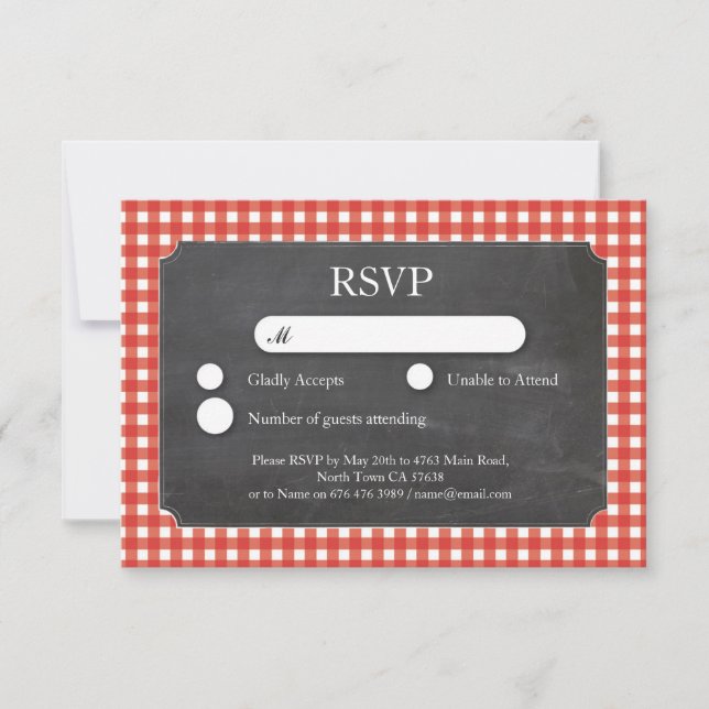 UAWG Wedding Red Karo Chalkboard Cards Einladung (Vorderseite)
