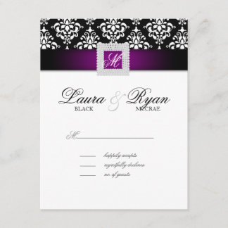 UAWG Wedding Reply Card Jewel Black Lila White RSVP Karte