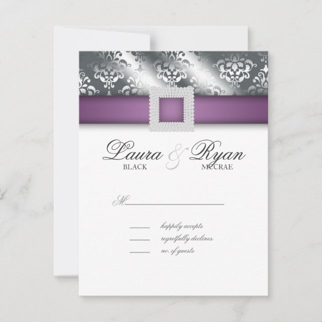 UAWG Wedding Reply Card Jewel Lila Silver RSVP Karte (Vorderseite)