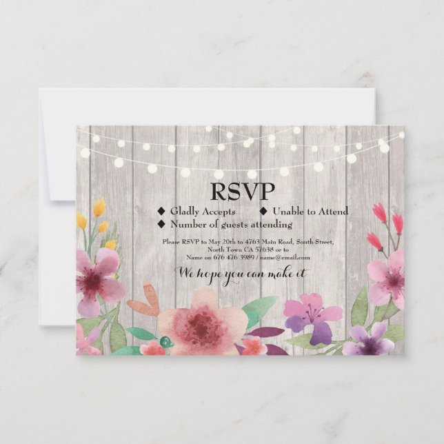 UAWG Wedding Rustic Wood Floral Cards lädt ein RSVP Karte (Vorderseite)