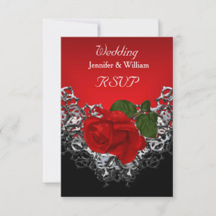 UAWG Wedding Schwarz-weiß Silver Deep Rote Rose RSVP Karte