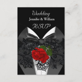 UAWG Wedding Schwarz-weiß Tuxedo Deep Rote Rose RSVP Karte