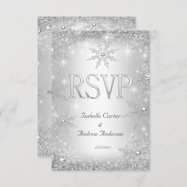 UAWG Wedding Silver Winter Wonderland Schneeflocke RSVP Karte (Vorne/Hinten)