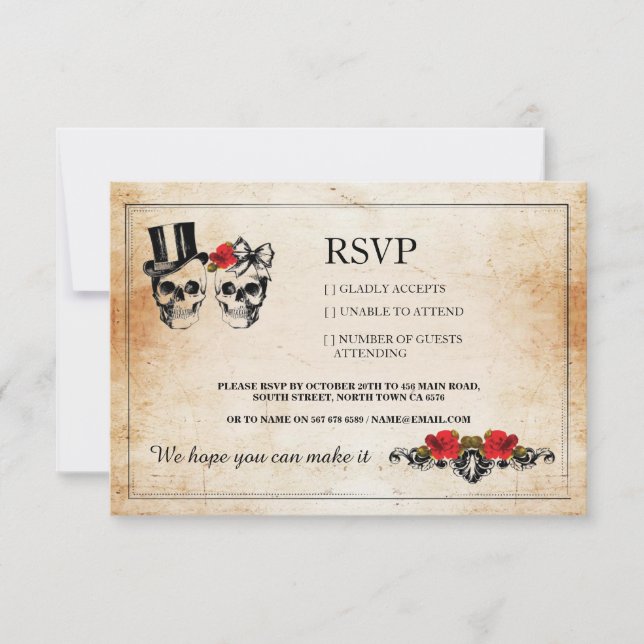 UAWG Wedding Skulls Skull Rose Rustikale Karten (Vorderseite)