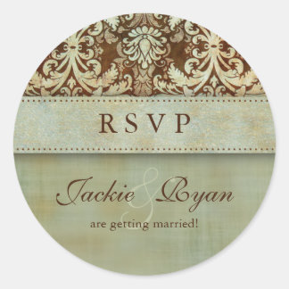 UAWG Wedding Stickers Damask Brown Green Vintag