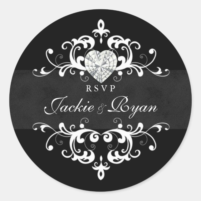 UAWG Wedding Stickers Schwarz-weiß Heart Jewel (Vorderseite)