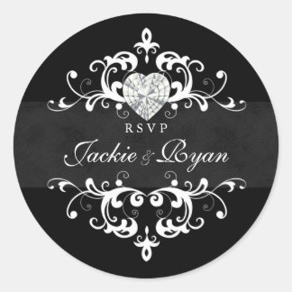 UAWG Wedding Stickers Schwarz-weiß Heart Jewel