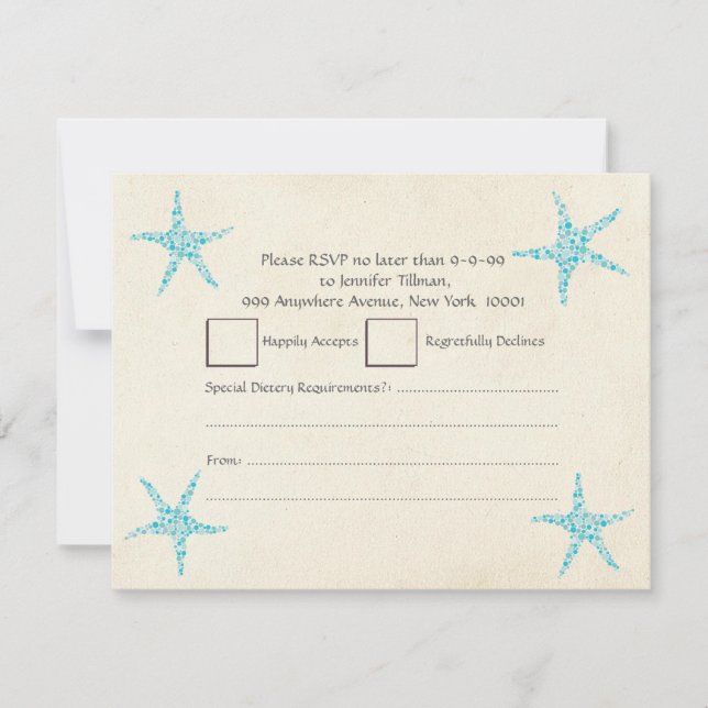 UAWG Wedding Turquoise Aqua Starfish RSVP Karte (Vorderseite)