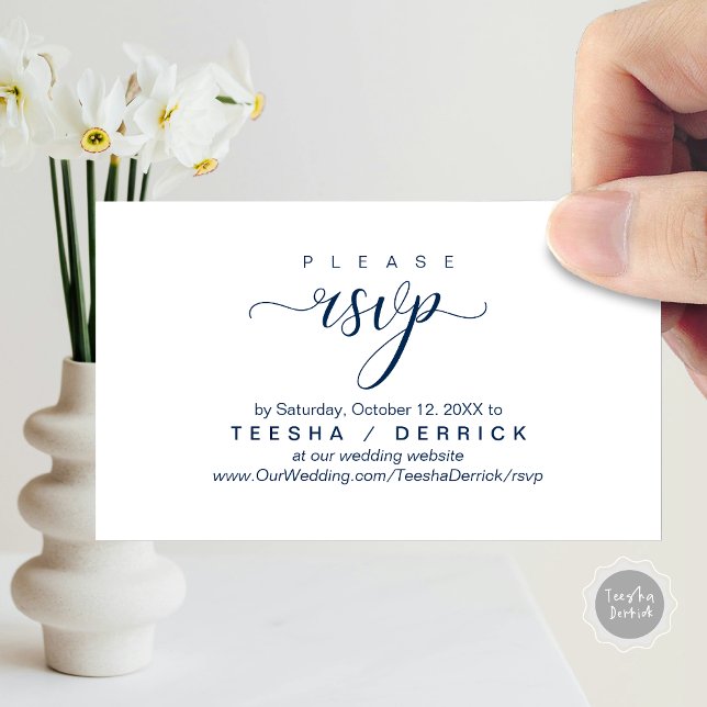 UAWG Wedding Website Erinnerung, Moderne Klasse Begleitkarte (RSVP Wedding Website Reminder, Modern Classy Enclosure Card, in Navy Blue)