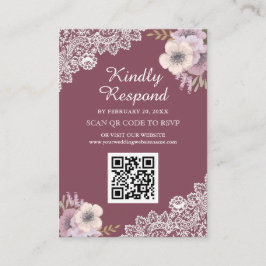 UAwg Wedding Website von Pink Floral Lace QR Code Begleitkarte