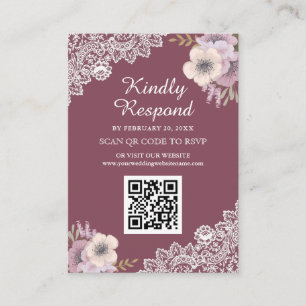 UAwg Wedding Website von Pink Floral Lace QR Code Begleitkarte