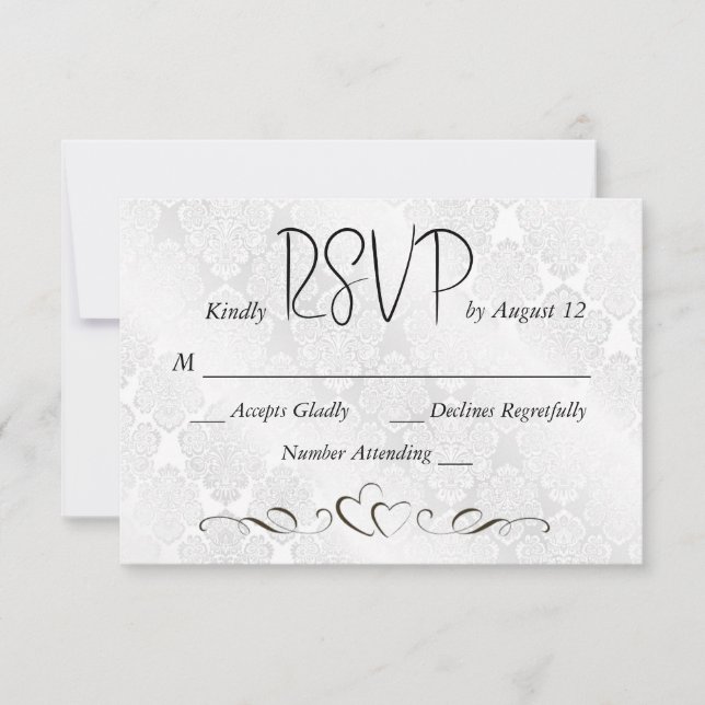 UAWG Wedding White Satin Damask RSVP Karte (Vorderseite)
