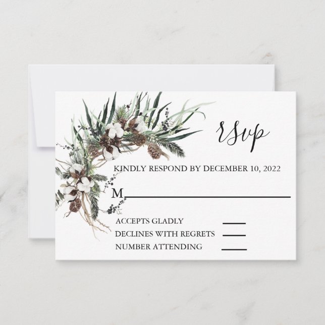 UAWG Wedding Winter Cotton Foliage Weihnachten RSVP Karte (Vorderseite)