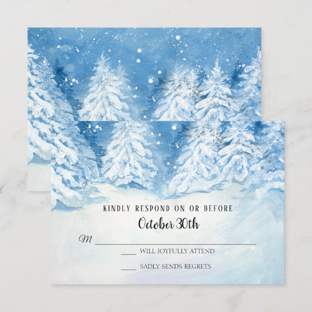 UAWG Wedding Winter Forest Snowy Trees Wasserfarbe Einladung (Vorne/Hinten)