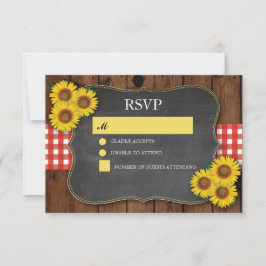 UAWG Wedding Wood Rustic Red Karo Sonnenblume RSVP Karte