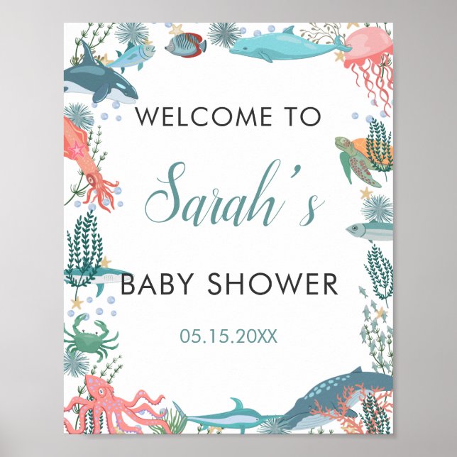 UAwg Welcome Under Sea Niedlich Ocean Baby Dusche Poster (Vorne)