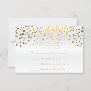UAWG White Satin & Confetti Gold Dot Wedding RSVP Karte
