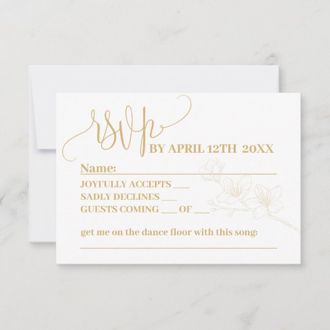 UAWG with Whimsy: Gold Blume & Script Repcard RSVP Karte (Vorderseite)