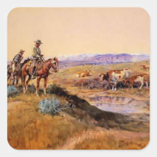 „Übel Zugerichtet“ Western Art von Charles M. Russ Quadratischer Aufkleber