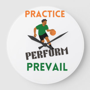 Üben. Auftreten. Siegen. Basketball Motivation Große Wanduhr