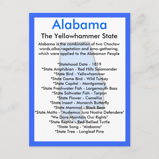 Über Alabama Postkarte (Vorderseite)