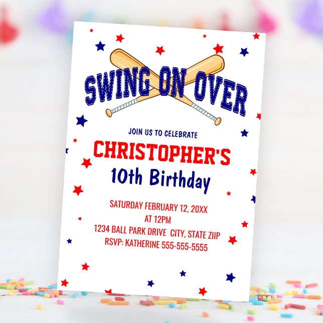 Über Baseball Geburtstagsparty schwingen Einladung (Swing On Over Baseball Birthday Party Invitation)