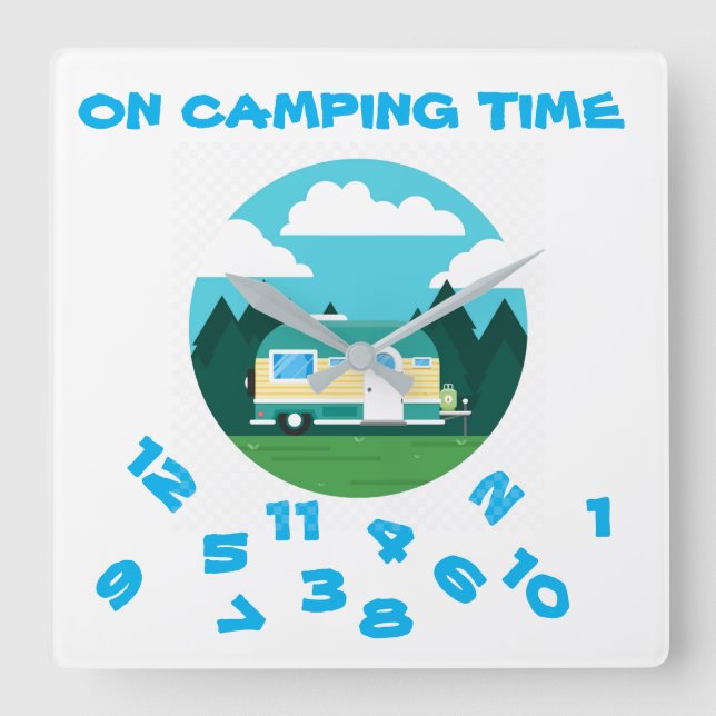 ÜBER **CAMPING-ZEIT** Acrylmauer-Uhr Quadratische Wanduhr (Vorderseite)