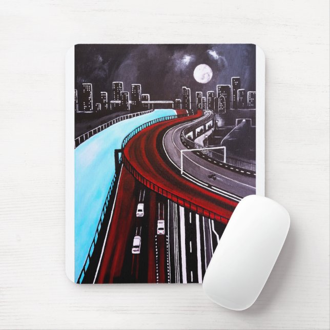 Über dem blauen Gemälde von Alfred Fox schwebend Mousepad (Mit Mouse)