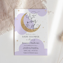 Über dem goldenen Mond lila Baby Shower-Einladung Einladung
