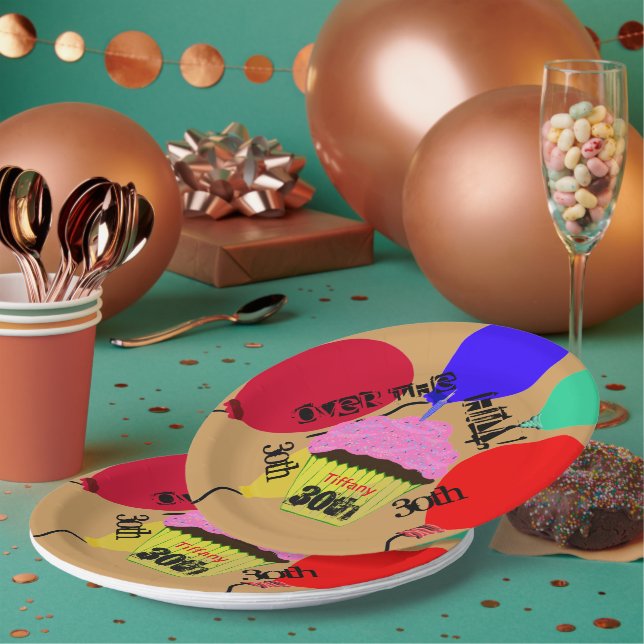 Über dem Hügel rosa Cupcake Balloons Teller (Multi)