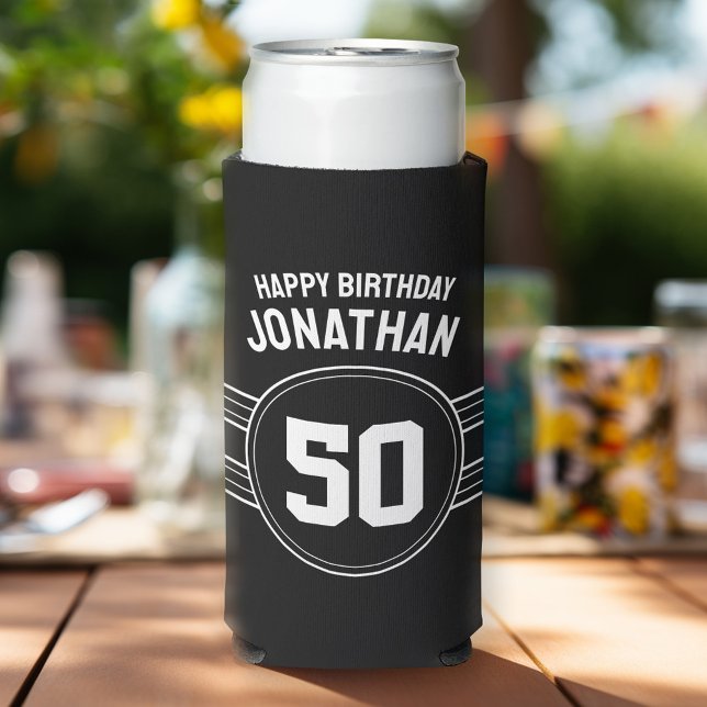 Über dem Hügel Sporty mit Alter - Schwarz Selters Dosenkühler (Football Birthday Party Personalized can coolers - add your name)