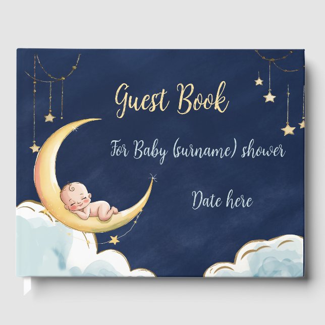Über dem Mond Baby Celestial-Themed Baby Dusche Gästebuch (Vorderseite)