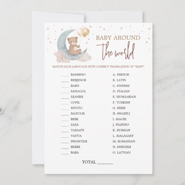Über dem Mond Baby rund um die World Game Card Einladung (Vorderseite)
