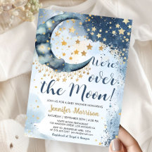 Über dem Mond Baby Shower Junge Blau Funkelnde Ste