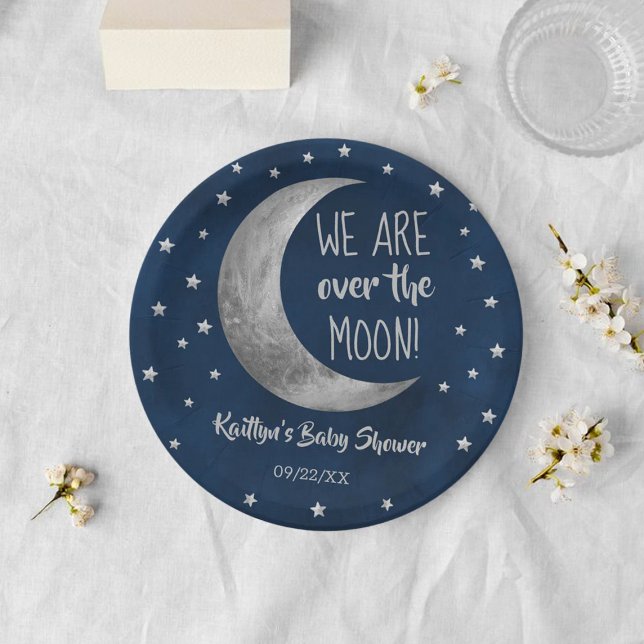 Über dem Mond | Baby Shower Paper Plate Pappteller (Von Creator hochgeladen)