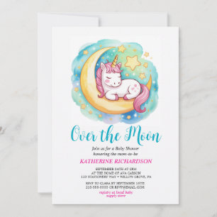 Über dem Mond Baby Shower – Schlafendes Einhorn Einladung