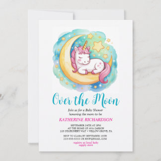 Über dem Mond Baby Shower – Schlafendes Einhorn Einladung