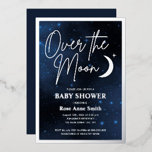 Über dem Mond Babydusche echtes Silber Folieneinladung