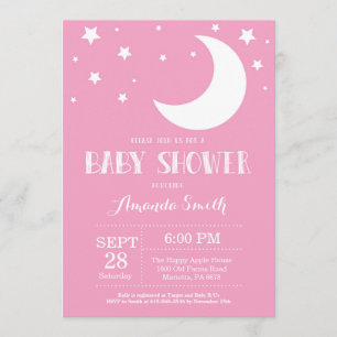 Über dem Mond Babydusche Einladung Pink