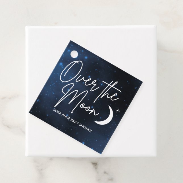 Über dem Mond Babydusche Party Personalisiert Geschenkanhänger (Beispiel)