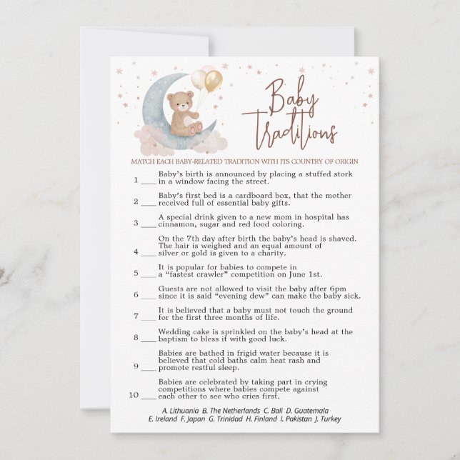 Über dem Mond Babydusche wahre oder falsche Spielk Einladung (Vorderseite)