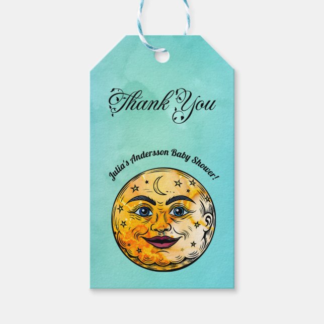Über dem Mond Babyduschenfest Geschenkanhänger (Vorderseite)