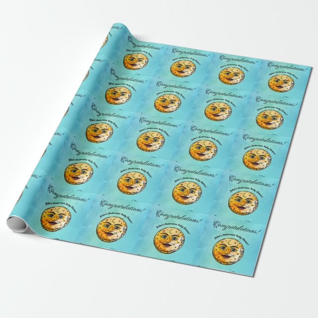 Über dem Mond Babyduschenfest Geschenkpapier (Ungerollt)